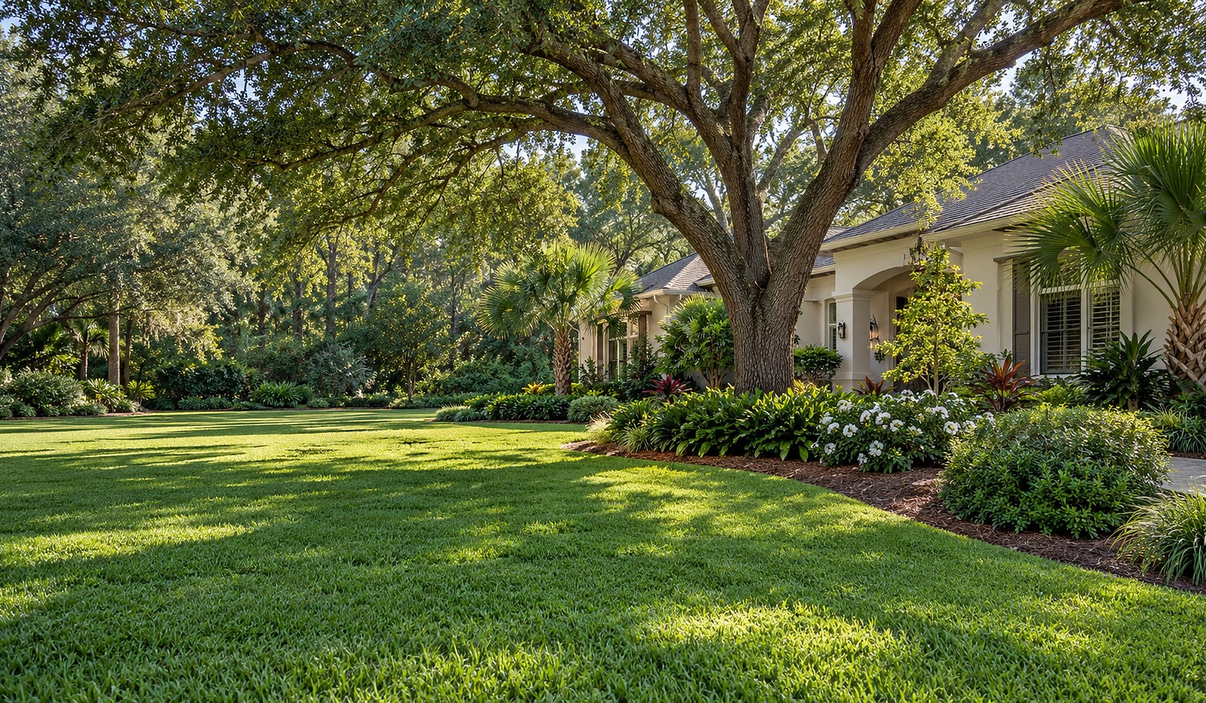 Mature trees in a maintained North Florida landscape